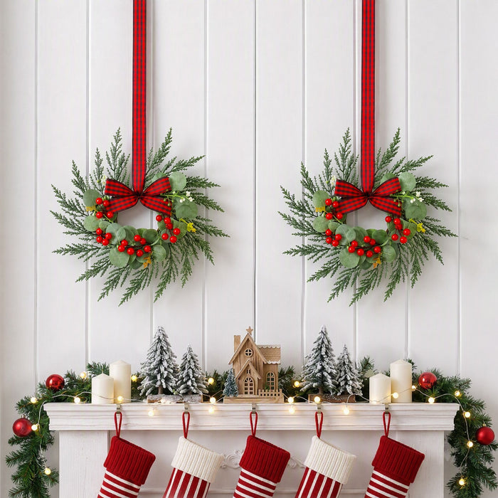 Jingle Jollys 6x Christmas Wreath Garland 26cm Wreaths Red Berries Bow