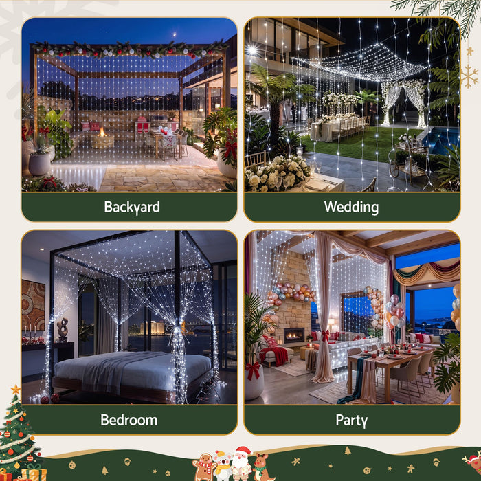 Jingle Jollys 3X3M Christmas Lights Curtain String Light 300 LED Cool White