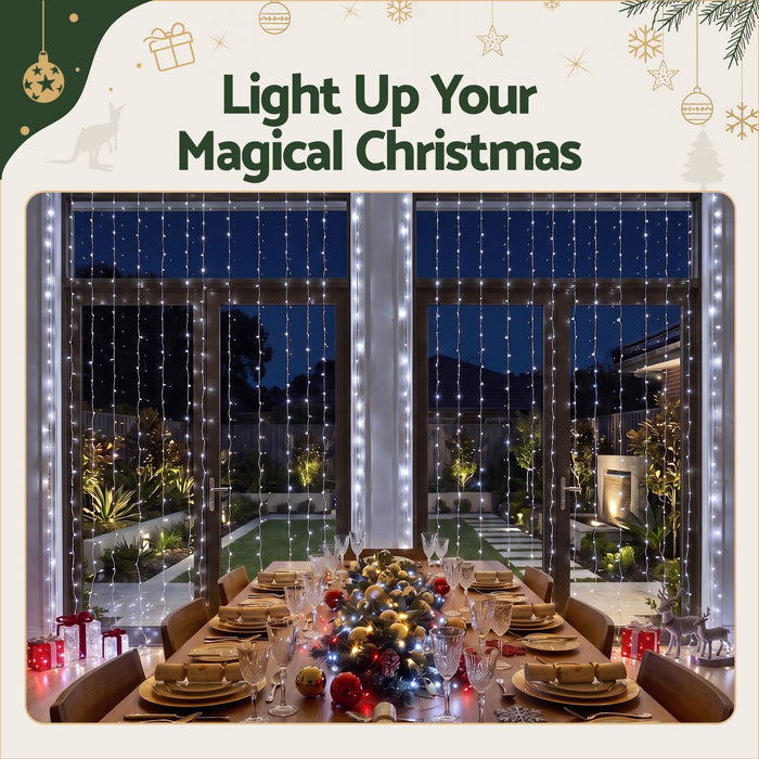 Jingle Jollys 3X3M Christmas Lights Curtain String Light 300 LED Cool White