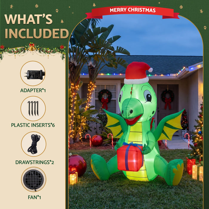 Jingle Jollys Christmas Inflatable Dragon 1.8M Height LED Outdoor Decorations Illuminated