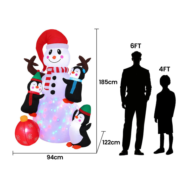 Jingle Jollys Christmas Inflatable Snowman 1.8M Height LED Outdoor Decorations Illuminated