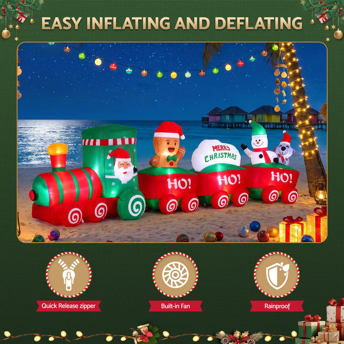 Jingle Jollys Christmas Inflatable Santa Train 3.6M Length LED Decorations Illuminated