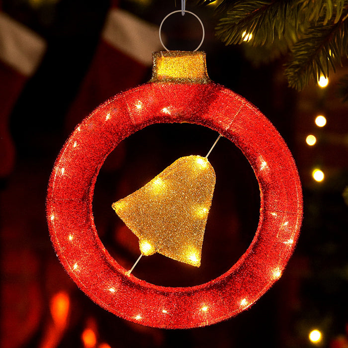 Jingle Jollys Christmas Lights 60cm Motif 30 LED Bell Wreath Xmas Decorations