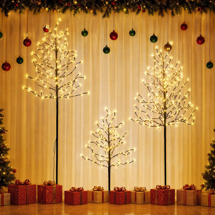 Jingle Jollys 3 Pack LED Christmas Tree Lighted Birch Tree Indoor Outdoor Xmas Decor Warm White