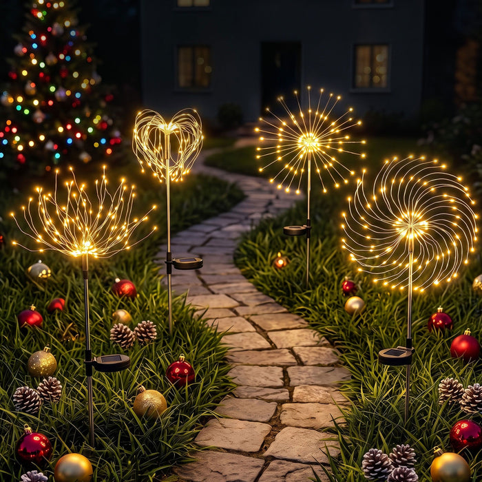 Jingle Jollys 4 Pack Christmas Lights Solar Firework Outdoor Garden Lights DIY Decoration Warm White