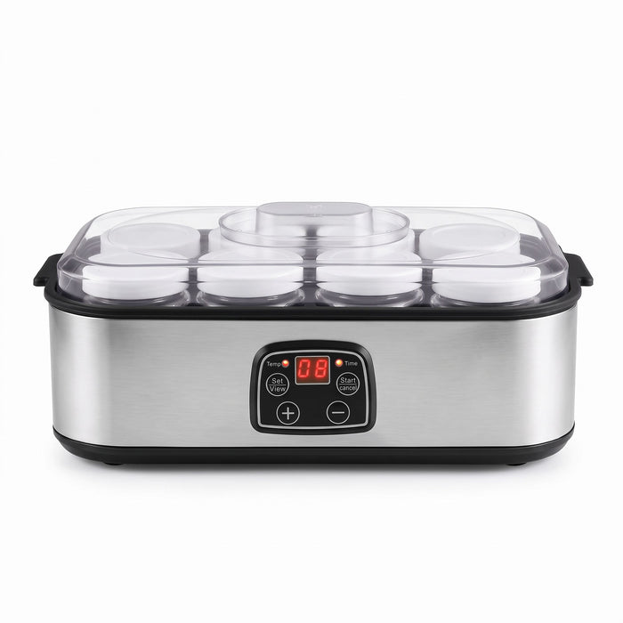 Devanti Yoghurt Maker Machine with 8x180ml Glass Cups Temp Control Black