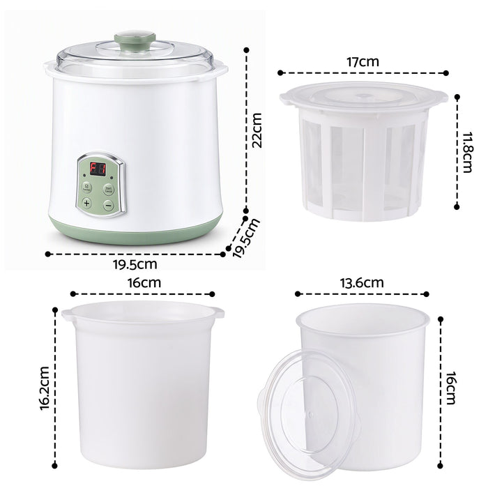 Devanti 2-in-1 Yoghurt Maker and Fermenter 2L with Greek Yoghurt Strainer Soft Cheese Machine