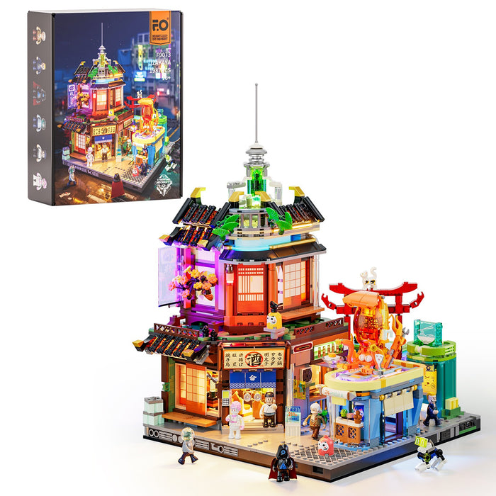 Lumibricks F9073 Cyberpunk Izakaya Building Bricks Set - 1987 Pcs With LED