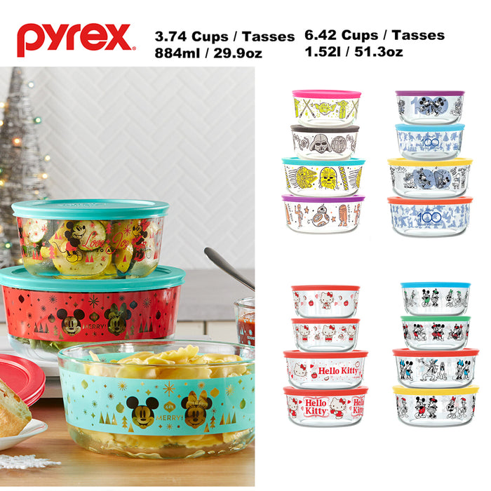 Pyrex 8pcs Glass Food Storage lock Containers with lid Hello Kitty / Star Wars / Mickey Mouse