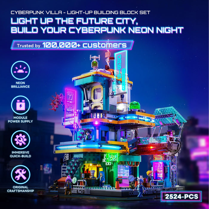 Lumibricks F9042 Cyberpunk Neoncity Apartment Building Blocks 2507PCS With LED