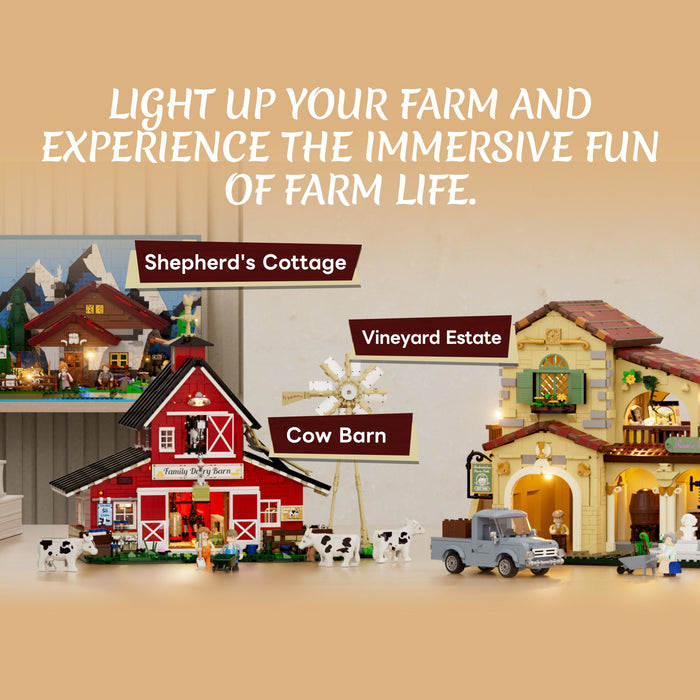 Lumibricks 2800PCS Tuscan Winery Building Blocks Farm Series LED Light Kit L9086