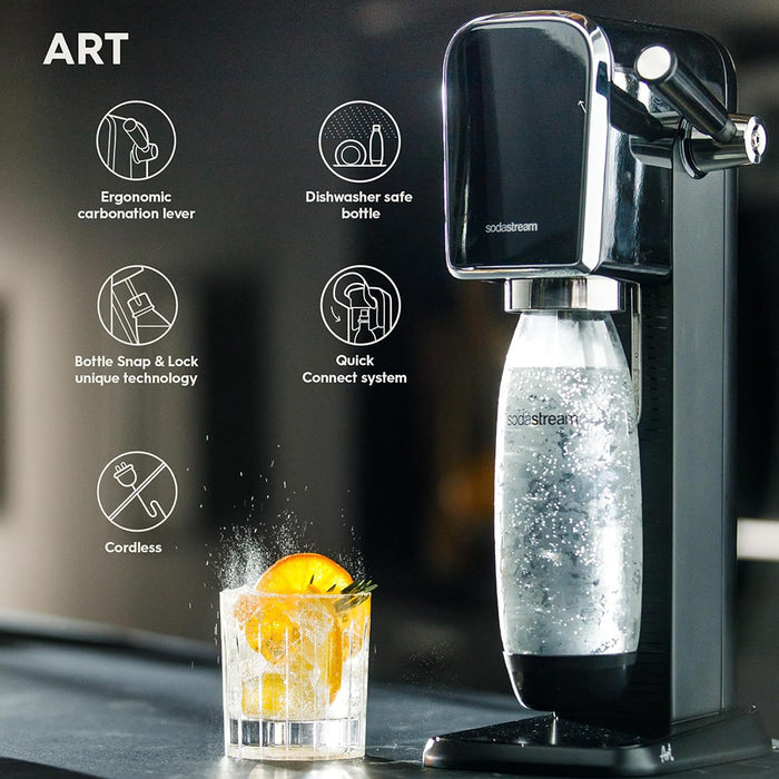 The NEW SodaStream ART Sparkling Water Maker Family Pack 2xCO2 cylinder 5xCarbonating Bottles