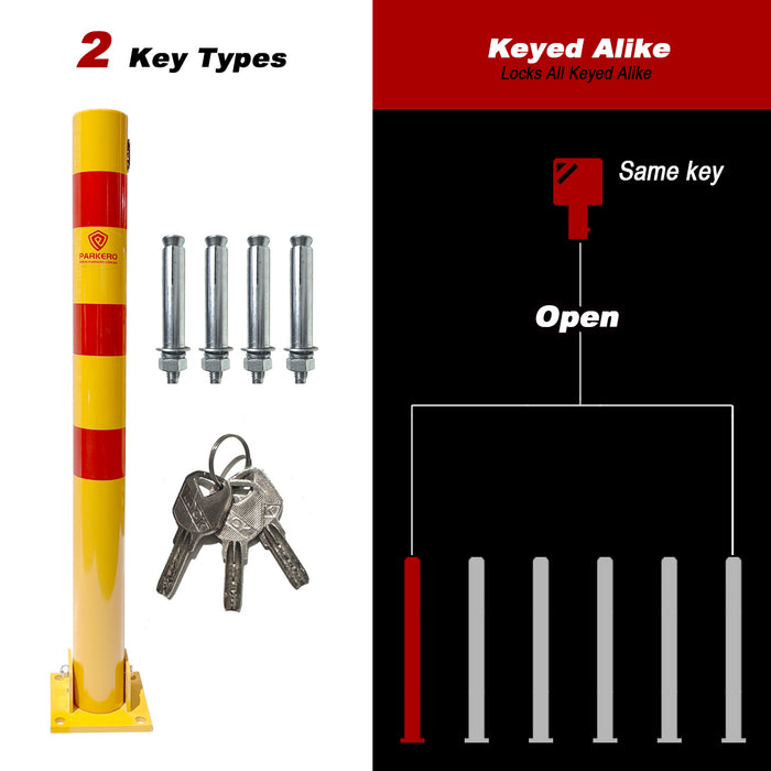 Parkero 90cm Fold-down Parking Barrier With 4 x Expension bolts Keyed Different / Alike