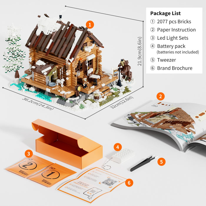 Lumibricks Hunting Cabin 10005 F9018 Retro House Series 2077PCS LED Blocks