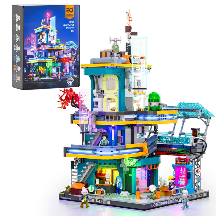 Lumibricks F9042 Cyberpunk Neoncity Apartment Building Blocks 2507PCS With LED