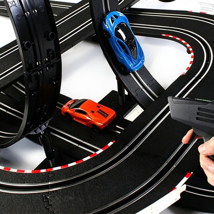 Race Track Set With 2 Light-Up Slot Cars & 1420 Cm Turbo 1:43 Controls JJ SLOT