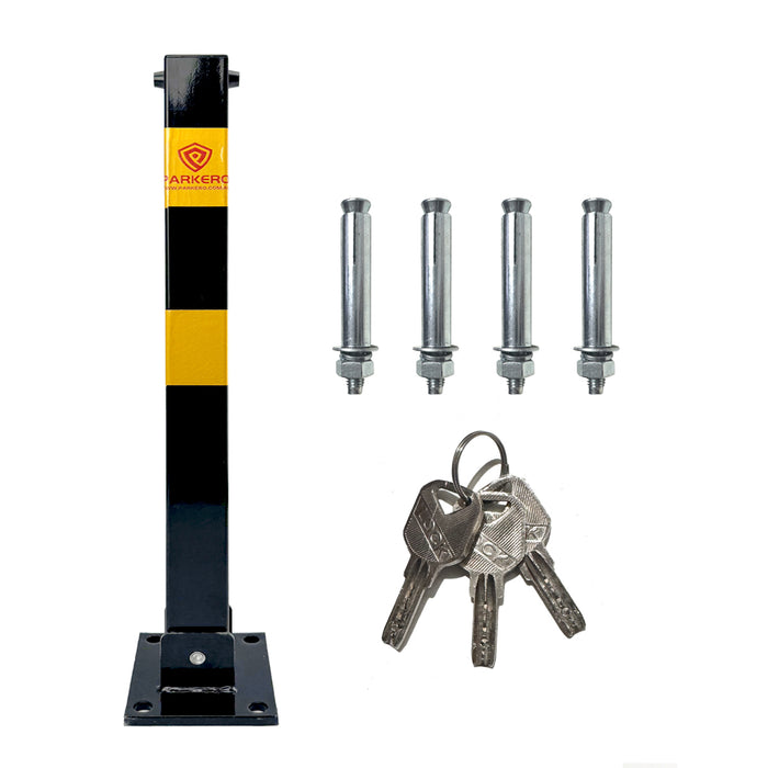 Parkero Square Fold-down Bollard Black Parking Barrier 2 Key teyp Vehicle Security Black Keyed Different / Alike
