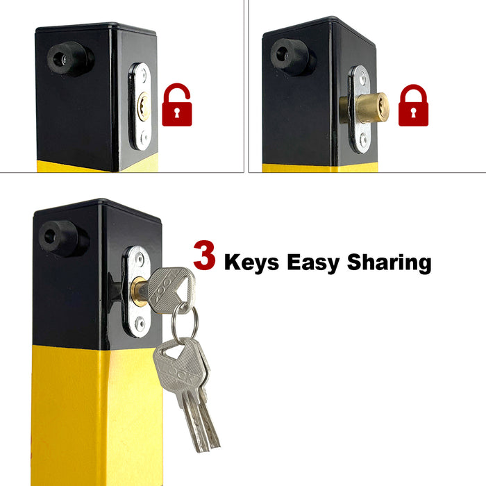 Parkero Square Fold-down Bollard Black Parking Barrier 2 Key teyp Vehicle Security Black Keyed Different / Alike