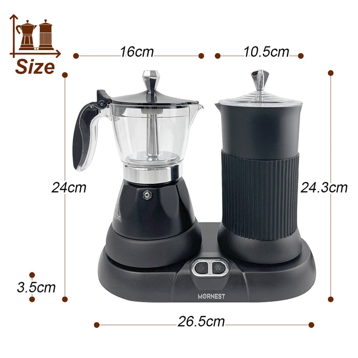 Mornest 2 IN 1 Electric Moka Coffee Maker With Milk Froth 3Cup Classic Italian