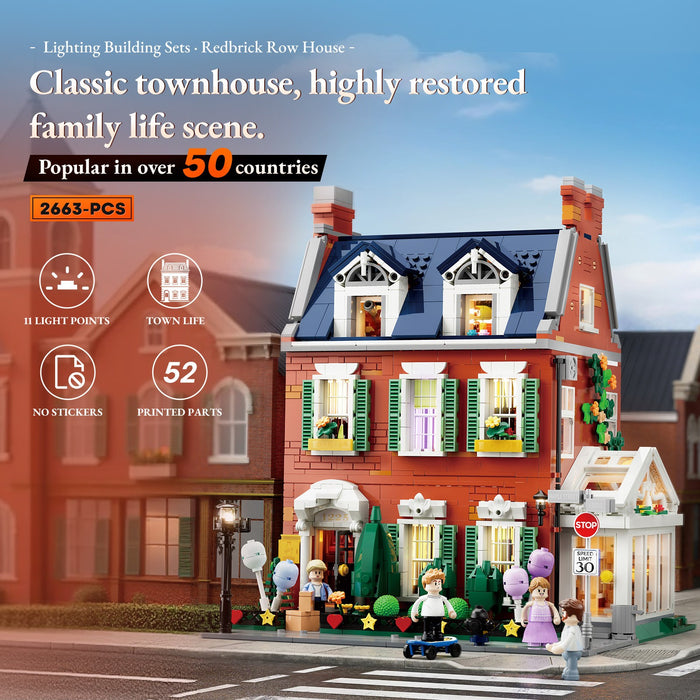 Lumibricks 15009 Redbrick Row House Town Life 2663Pcs LED Brick Set