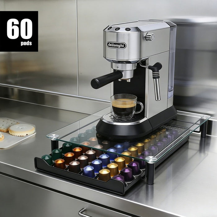 Maximum Diameter Of 4cm Coffee 60 Pods Holder Compatible Storage Drawer  Glass Top