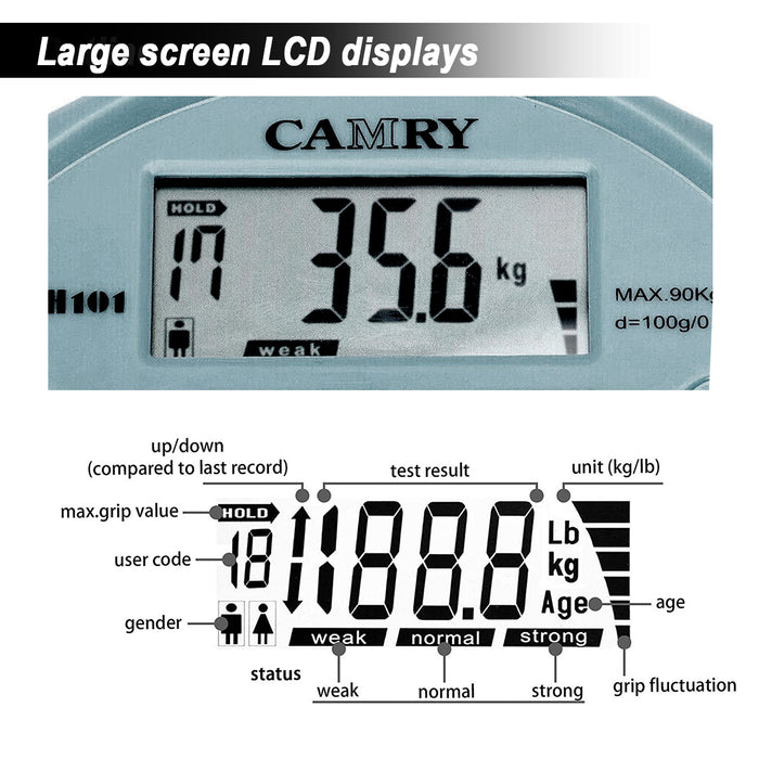 CAMRY Digital Dynamometer Hand Grip Strength Muscle Tester Electronic Power Measure Blue