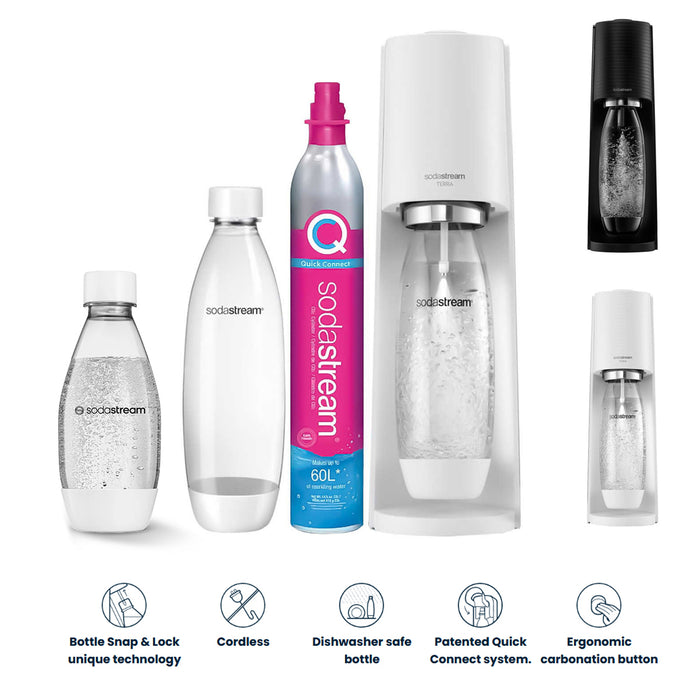 Soda Stream Machine Terra SodaStream Spirit Sparkling Water Maker Quick Connect 3Bottles 2 Colors