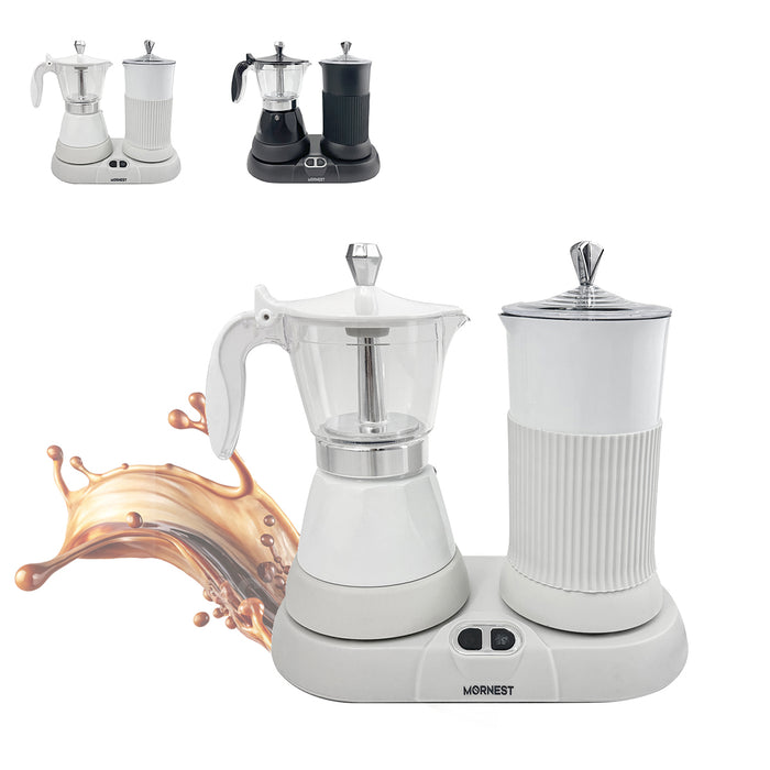 Mornest 2 IN 1 Electric Moka Coffee Maker With Milk Froth 3Cup Classic Italian
