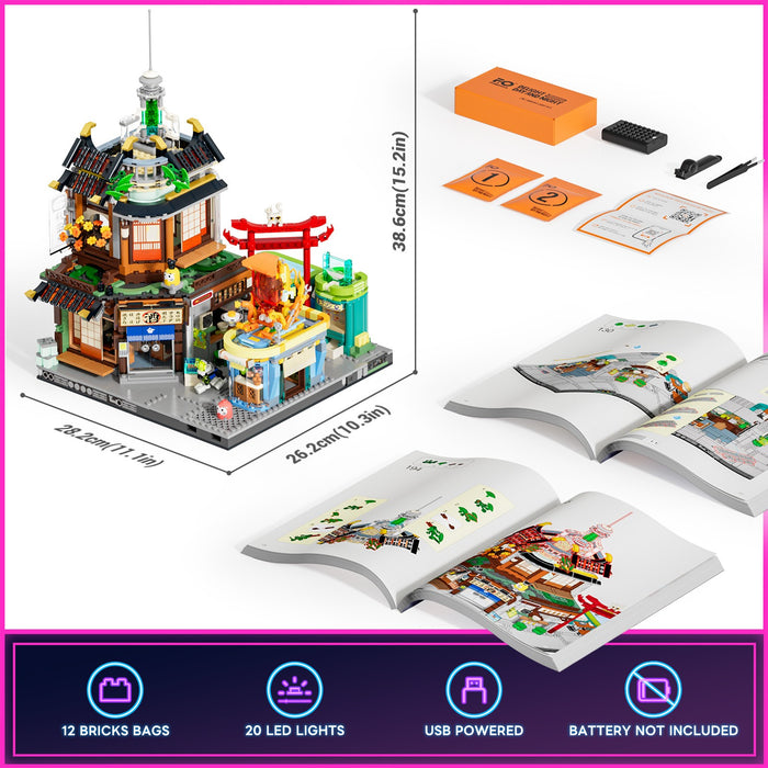 Lumibricks F9073 Cyberpunk Izakaya Building Bricks Set - 1987 Pcs With LED