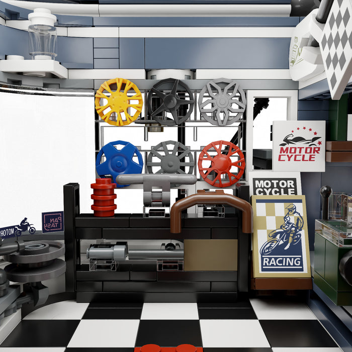Pantasy Retro Motorcycle Restaurant Building Block Construction Set DIY Model