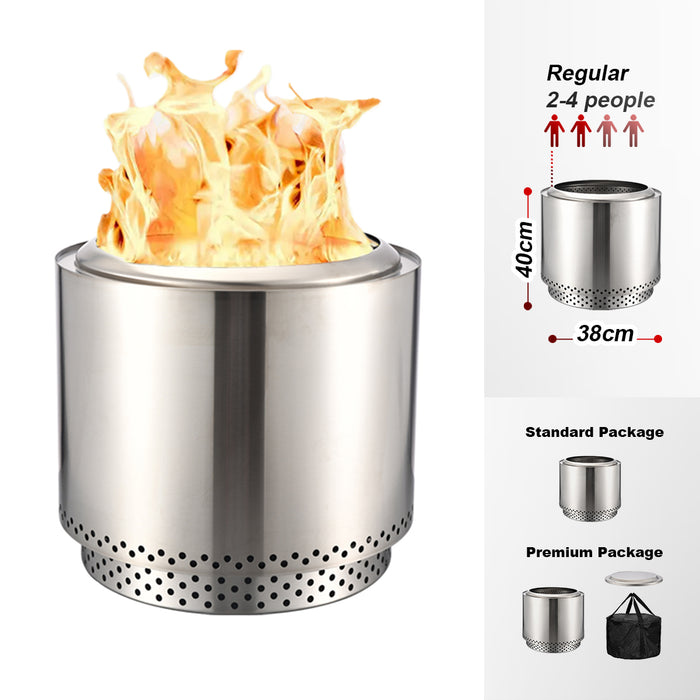 TOW Smokeless Fire Pit 15inch Wood Burning Fireplaces Portable Outdoor Bonfire Firepit with Stand, Backyard, Patio & Camping, Stainless Steel, Easy Ignition & Setup