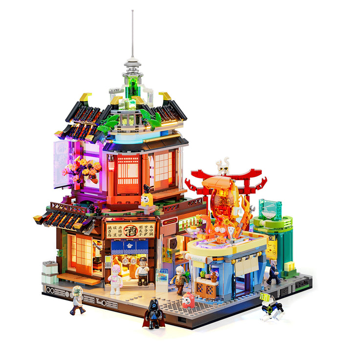 Lumibricks F9073 Cyberpunk Izakaya Building Bricks Set - 1987 Pcs With LED