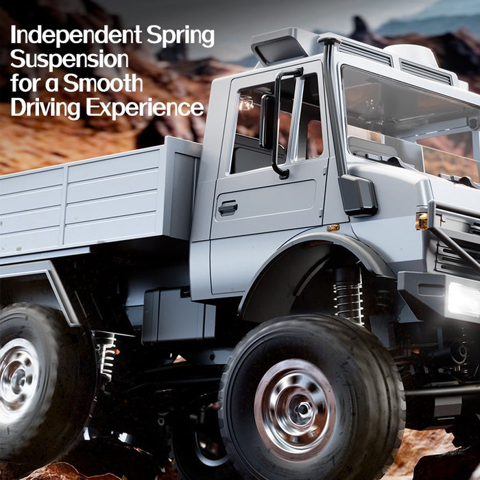 1/18 6WD RC Off-Road Crawler Truck, Mercedes-Benz Unimog Style Remote Control Vehicle, 2.4G Full Proportional RC Car with Electric Winch, 2-Speed Gearbox, Metal Frame, 7.4V 500mAh Battery, All Terrain Climbing Model for RC Hobbyists