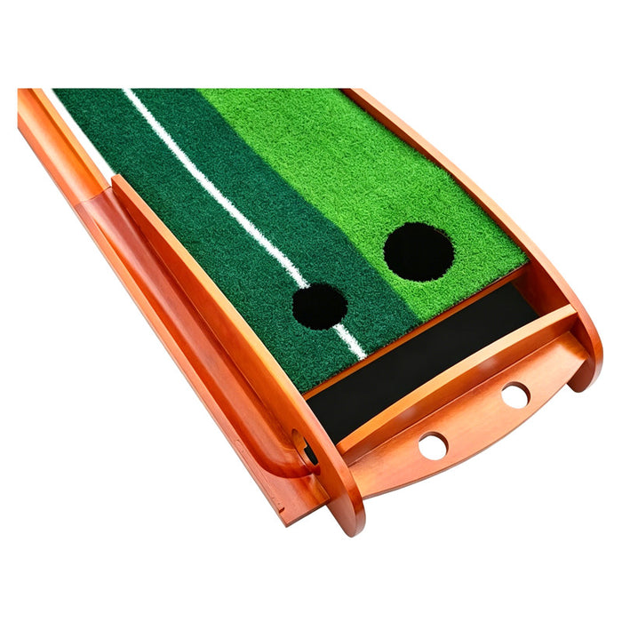 Golden Select Wood Frame Golf Putting Mat & Ball Return Set Portable