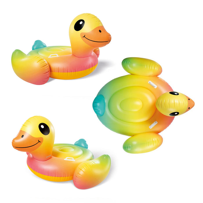 INTEX Kids Rainbow Duck 2Handles Swimming Pool Ride On Float Raft Beach AU STOCK