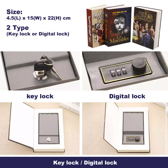 Cash Money box Locker Secret Safe Security Book Hidden With 2Key Or Digital Lock