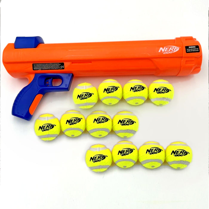 Nerf Dog Fetch Game Mega Set Tennis Ball Blaster With 12 Tennis Balls Orange AU