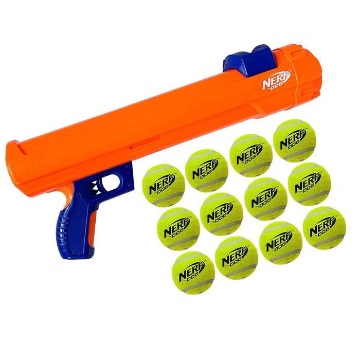 Nerf Dog Fetch Game Mega Set Tennis Ball Blaster With 12 Tennis Balls Orange AU