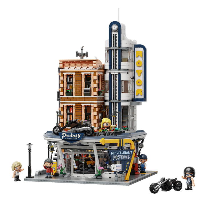 Pantasy Retro Motorcycle Restaurant Building Block Construction Set DIY Model