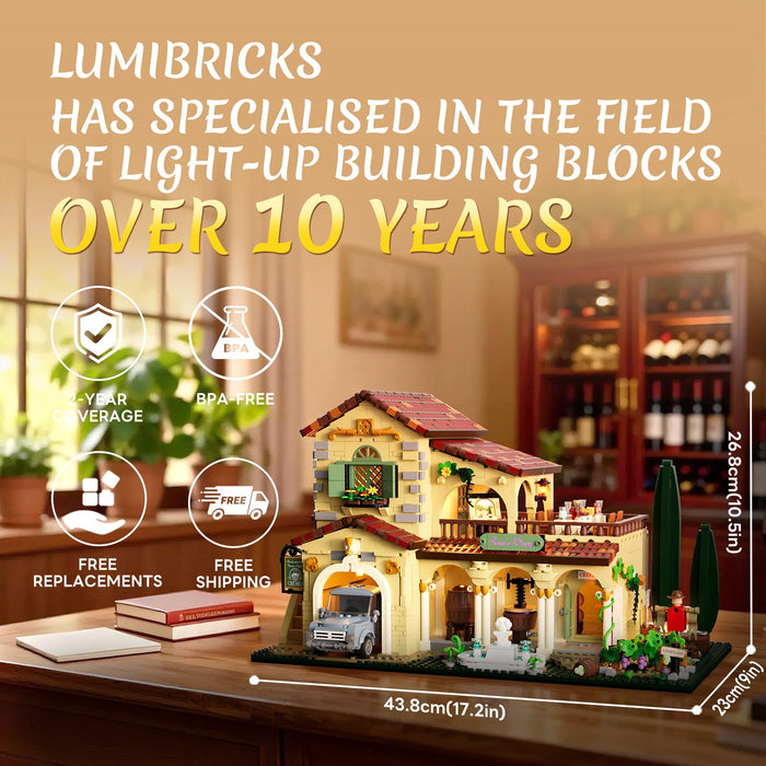 Lumibricks 2800PCS Tuscan Winery Building Blocks Farm Series LED Light Kit L9086