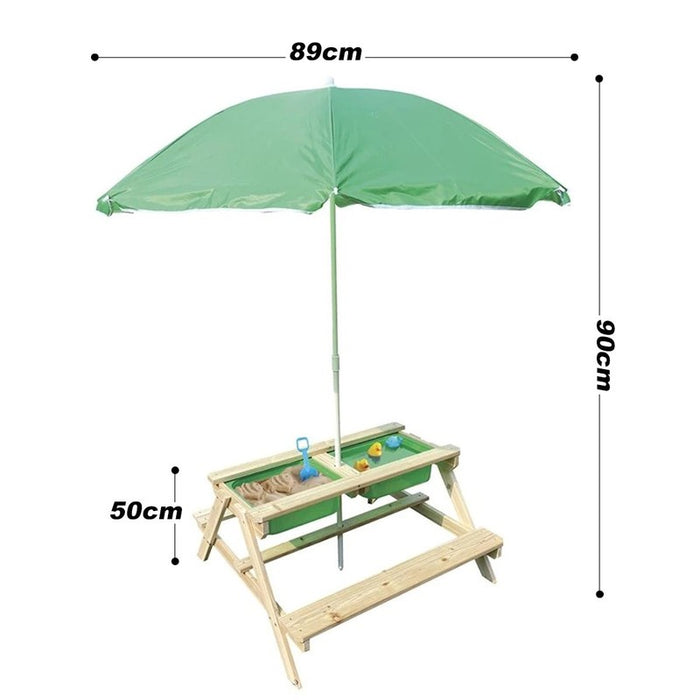 Outdoor Wooden Table With Umbrella Green For Kids Chalkboard&Play Tubs