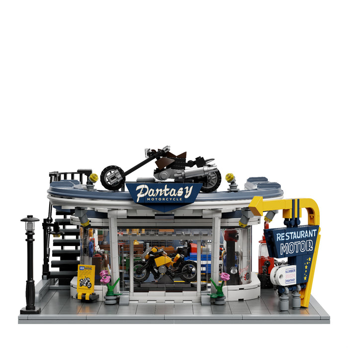 Pantasy Retro Motorcycle Restaurant Building Block Construction Set DIY Model