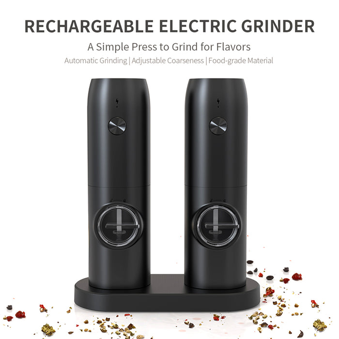 Electric Pepper Grinder &amp; Salt Mill Set - USB Rechargeable, Adjustable Coarseness, Ceramic Grinder, LED Light, Spice Mill for Pepper, Salt, Herbs