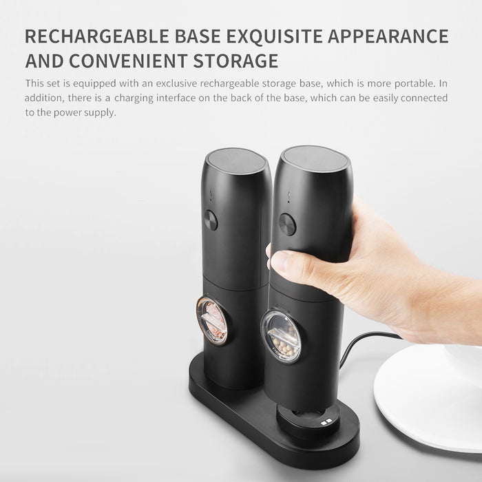 Electric Pepper Grinder &amp; Salt Mill Set - USB Rechargeable, Adjustable Coarseness, Ceramic Grinder, LED Light, Spice Mill for Pepper, Salt, Herbs