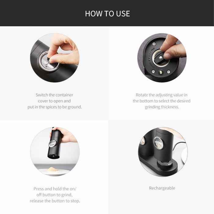 Electric Pepper Grinder &amp; Salt Mill Set - USB Rechargeable, Adjustable Coarseness, Ceramic Grinder, LED Light, Spice Mill for Pepper, Salt, Herbs