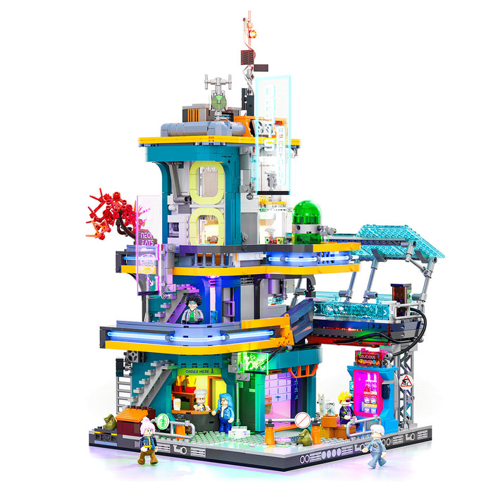 Lumibricks F9042 Cyberpunk Neoncity Apartment Building Blocks 2507PCS With LED