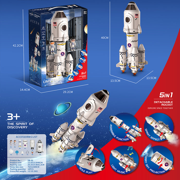 5in1 Shuttle Rocket Space Toys Projection For 3+Kids 2Astronauts Launcher Lamp