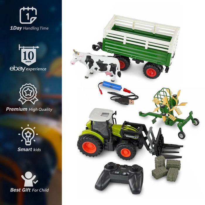 Electronic Remote Control Tractor 2.4Ghz RC Fork Loade Gyro Rake Trailer