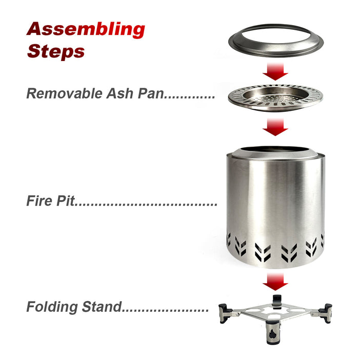 TOW Smokeless Fire Pit,  7Inch Wood Burning Fireplaces with Removable Ash Pan, Portable Outdoor Bonfire Firepit with Stand, Backyard, Patio & Camping, Stainless Steel, Easy Ignition & Setup Trade Me