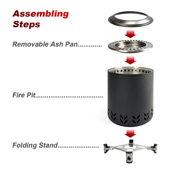 TOW Smokeless Fire Pit,  7Inch Wood Burning Fireplaces with Removable Ash Pan, Portable Outdoor Bonfire Firepit with Stand, Backyard, Patio & Camping, Stainless Steel, Easy Ignition & Setup Trade Me